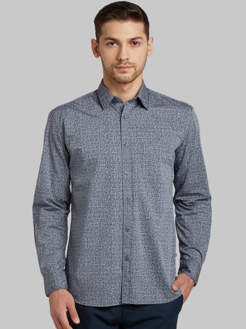 

Parx Men Grey & Blue Slim Fit Floral Printed Casual Shirt