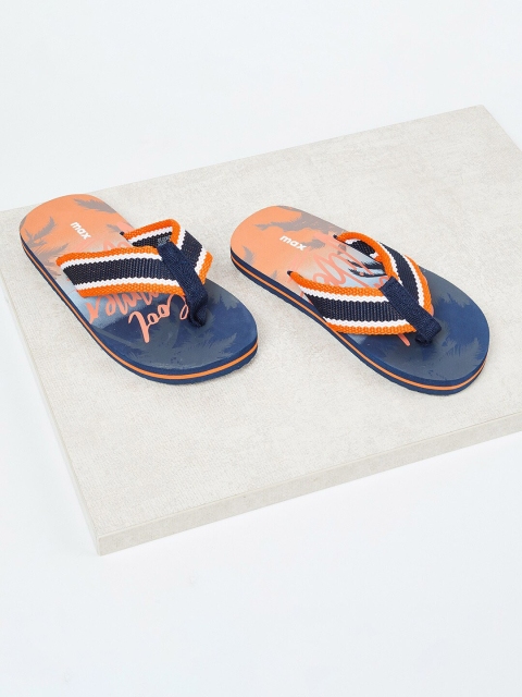 

max Boys Orange & Navy Blue Printed Thong Flip-Flops