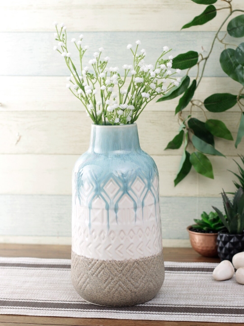 

TAYHAA Unisex Blue & White Printed Ceramic Flower Vase