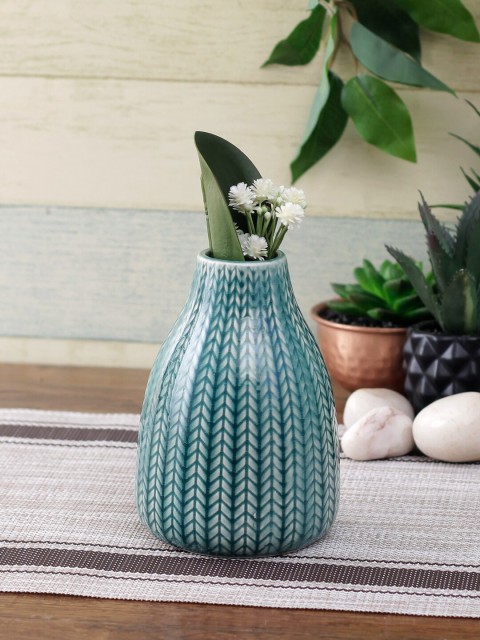 

TAYHAA Unisex Green Textured Ceramic Flower Vase