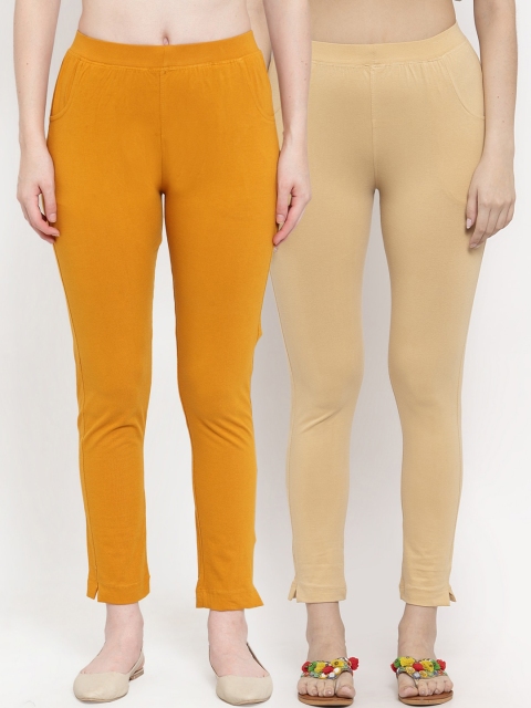 

TAG 7 Women Pack Of 2 Solid Ankle-Length Leggings, Beige