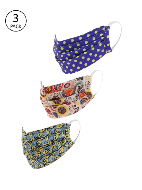 

LEGAL BRIBE Women Pack Of 3 Printed 3-Ply Reusable Cloth Masks, Multi