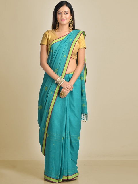 

Mitera Green & Yellow Pure Cotton Striped Hand Spun Taant Saree