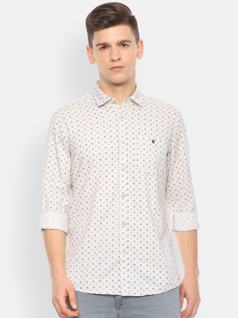 

Louis Philippe Jeans Men Off-White & Brown Slim Fit Printed Casual Shirt
