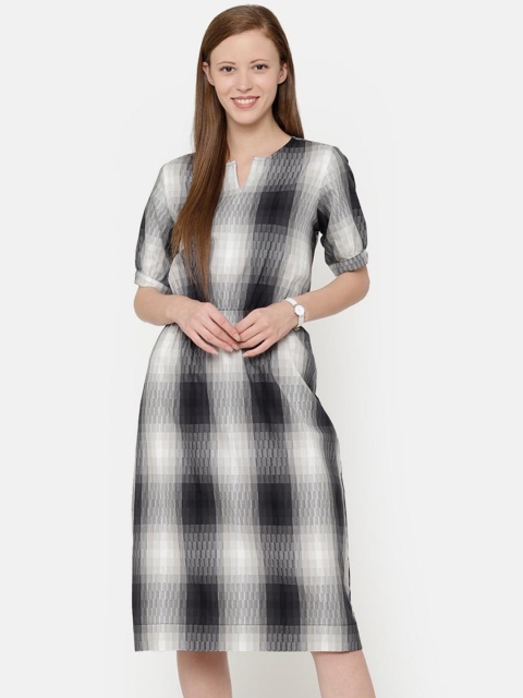 

CINNAMON CLOSET Women Black & White Checked Sheath Dress