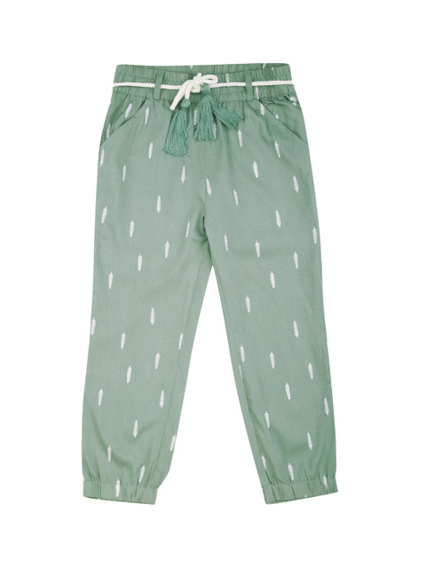 

Cherokee Girls Green & White Feather Printed Woven Joggers