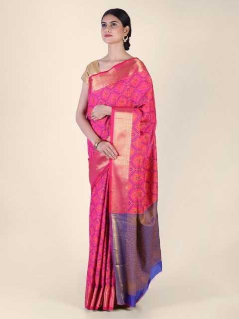 

Hastakala Pink & Purple Pashmina Checked Saree