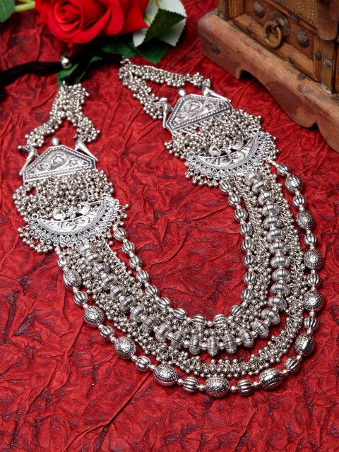 

Moedbuille Silver Layered Tribal Oxidised Handcrafted Necklace