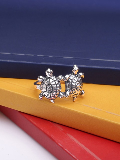 

Yellow Chimes Men Oxidised 925 Sterling Silver Dual Tortoise Luck Charm Handcrafted Finger Ring