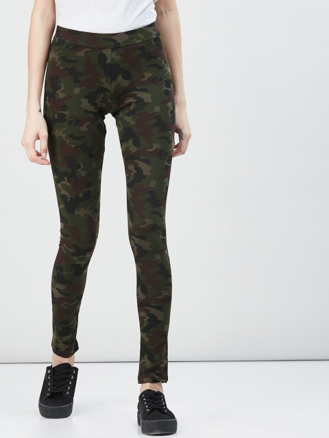 

max Women Olive Green & Brown Printed Ankle-Length Leggings
