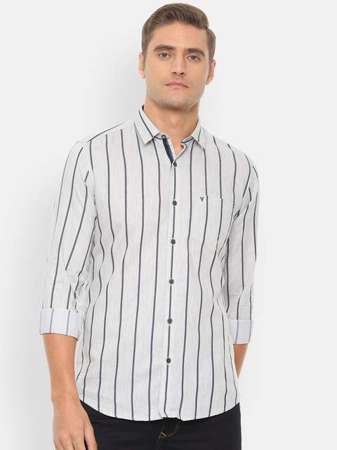 

Van Heusen Sport Men Grey & White Slim Fit Striped Casual Shirt