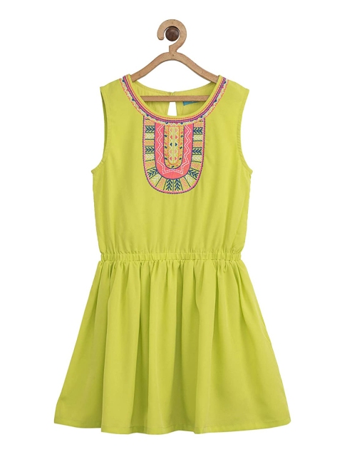 

Miyo Girls Green Solid Fit and Flare Dress
