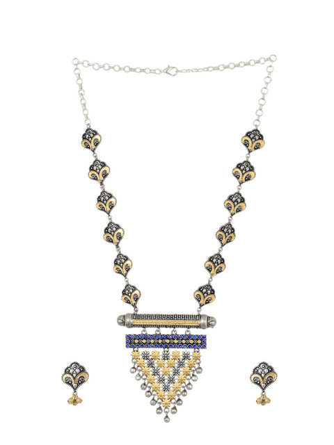 

INDYA Gold-Plated & Navy Blue Oxidised Jewellery Set