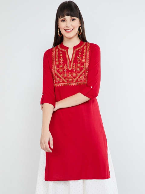 

max Women Red Yoke Design Straight Kurta