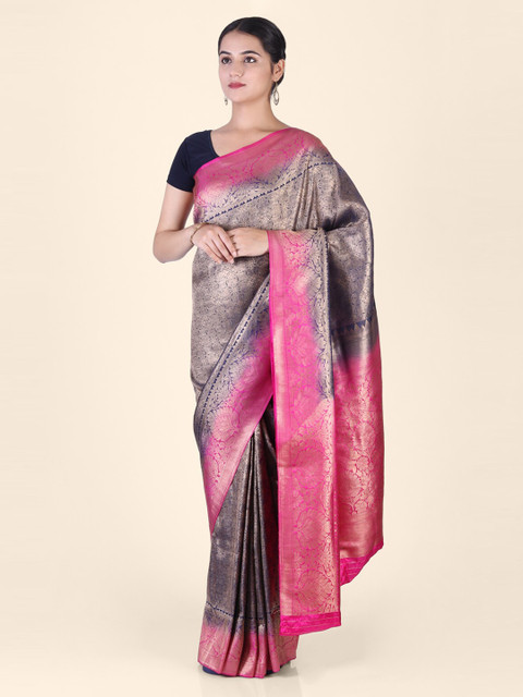 

CLAI WORLD Blue & Pink Silk Blend Woven Design Arani Handloom Saree