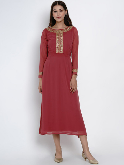 

Texco Women Pink Lace Detailed Fit and Flare Dress