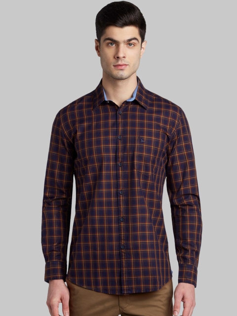 

Parx Men Blue & Orange Slim Fit Checked Casual Shirt
