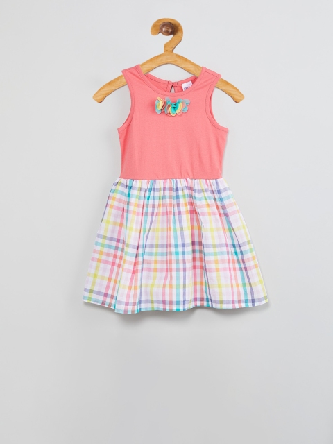 

max Girls Coral Pink & White Checked Fit and Flare Dress