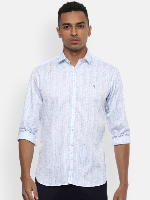 

V Dot Men White & Blue Slim Fit Printed Casual Shirt