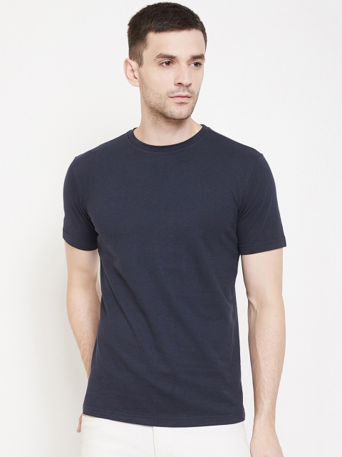 

GRITSTONES Men Navy Blue Solid Round Neck T-shirt