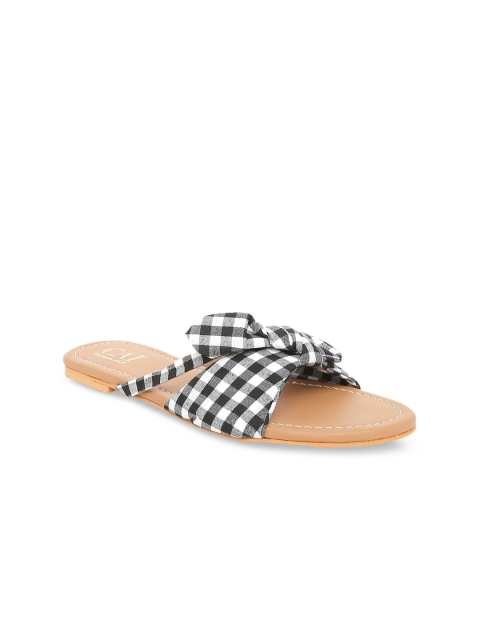 

CAI Women Black Printed Canvas Open Toe Flats