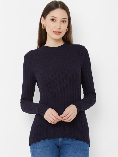 

Kraus Jeans Women Navy Blue Self Design Longline Sweater