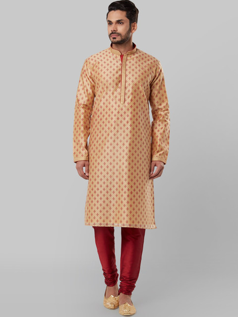 

Ethnix by Raymond Men Gold-Toned & Maroon Woven Design Straight Kurta