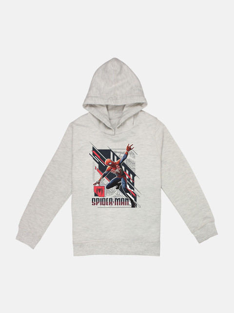 

Kids Ville Boys Grey Spiderman Printed Hooded Sweatshirt