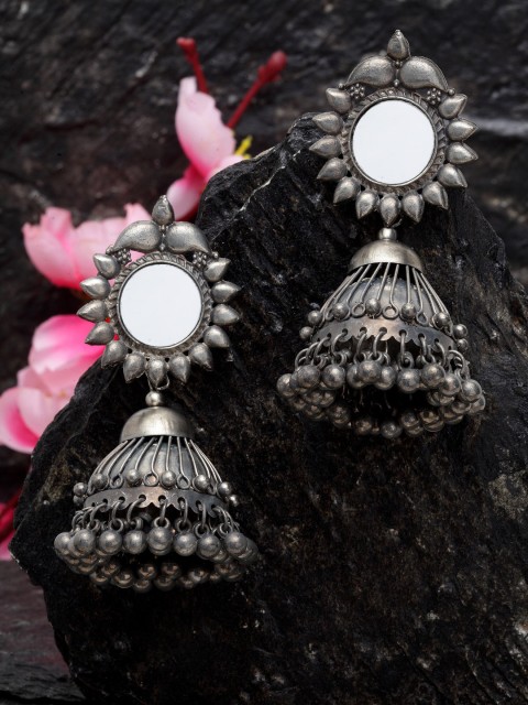 

Moedbuille Silver-Plated Handcrafted Dome Shaped Jhumkas