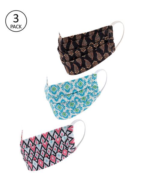 

LEGAL BRIBE Women Pack Of 3 Printed 3-Ply Reusable Cloth Masks, Multi