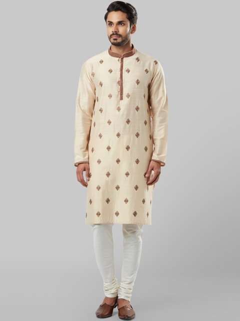 

Ethnix by Raymond Men Beige Embroidered Straight Kurta