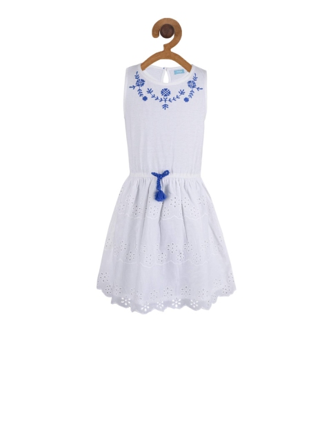 

Miyo Girls White Embroidered Fit and Flare Dress