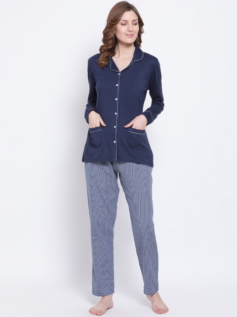 

Kanvin Women Navy Blue Solid Night suit
