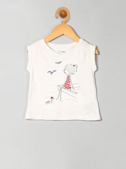 

GAP Boys Cream-Coloured Printed Round Neck T-shirt