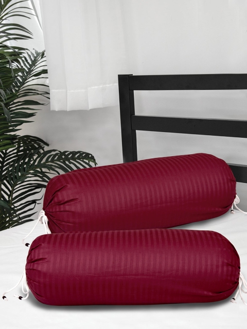 

Clasiko Set Of 2 Maroon Striped Bolster Covers