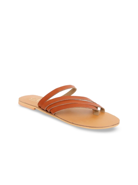 

CAI Women Tan Solid Leather Open Toe Flats