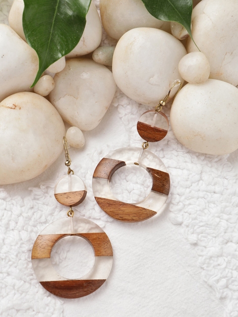 

STREET 9 Brown & Transparent Circular Drop Earrings