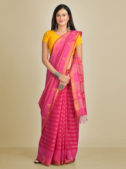 

Mitera Pink Pure Cotton Woven Design Taant Saree