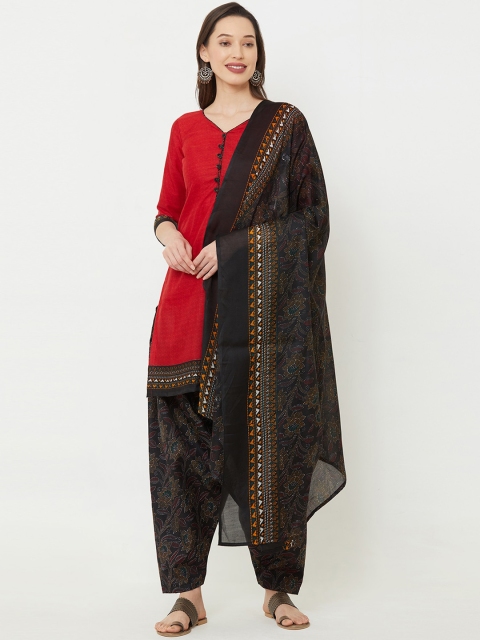 

Satrani Red & Black Pure Cotton Unstitched Dress Material