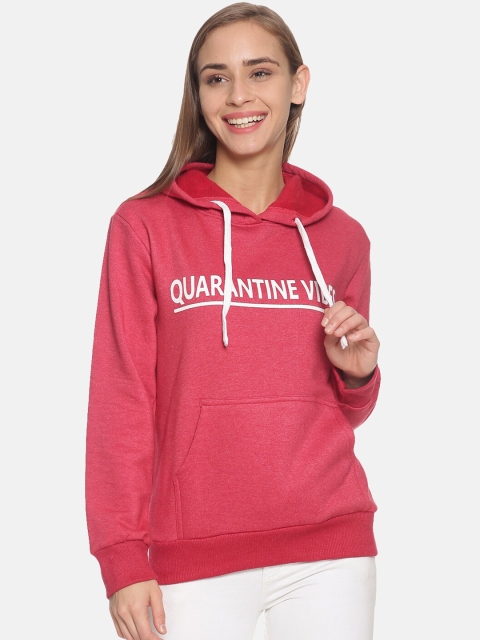 

Campus Sutra Women Pink Printed Hooded Sweatshirt