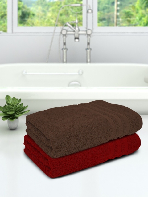 

Athom Trendz Unisex Set of 2 Solid 450 GSM Bath Towels, Red