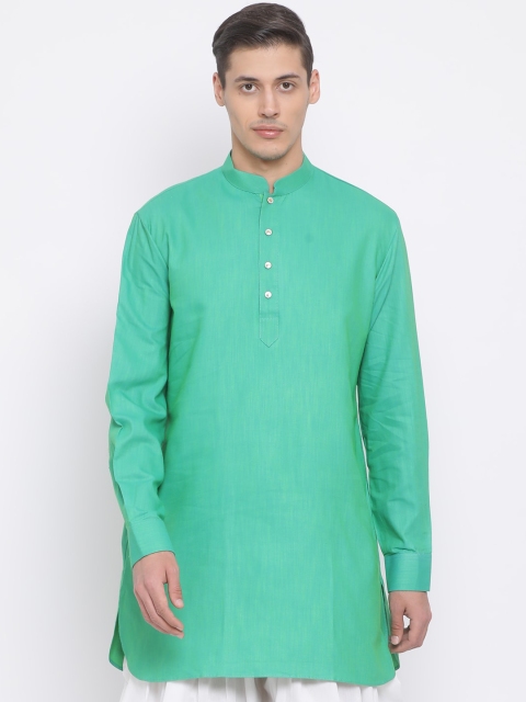 

VASTRAMAY Men Green Solid Straight Kurta