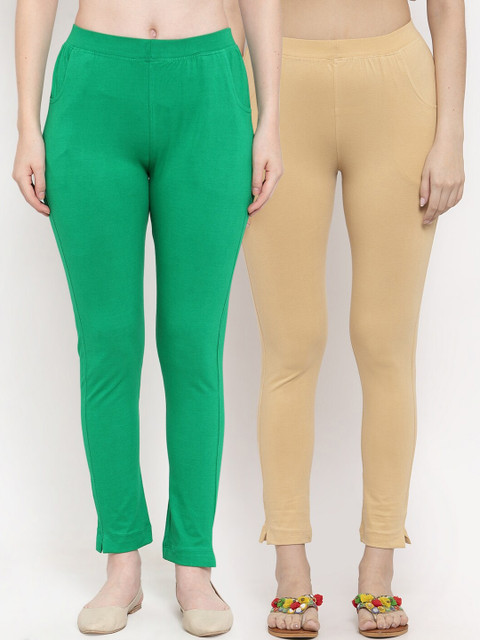 

TAG 7 Women Pack of 2 Solid Ankle-Length Leggings, Beige