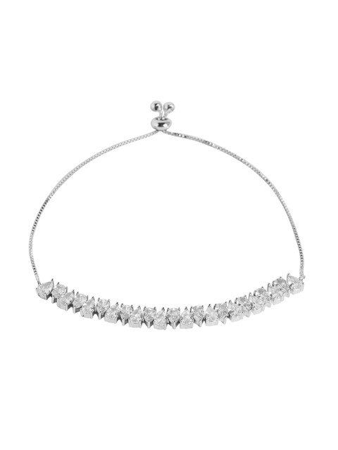 

shaze Silver-Toned & Rhodium-Plated Cubic Zirconia Wraparound Bracelet