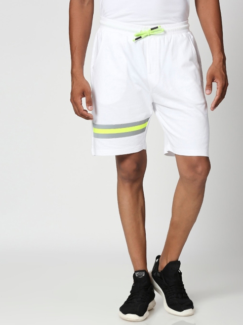 

Bewakoof Men White Solid Regular Fit Neon Lime Reflector Shorts