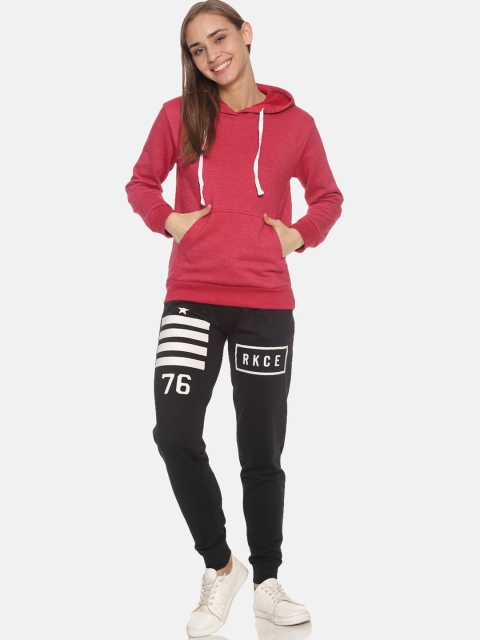 

Campus Sutra Women Maroon & Black Solid Hooded Tracksuit