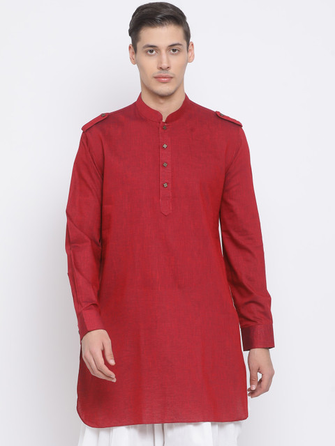 

VASTRAMAY Men Maroon Solid Straight Kurta
