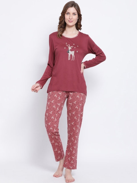 

Kanvin Women Red Printed Night suit