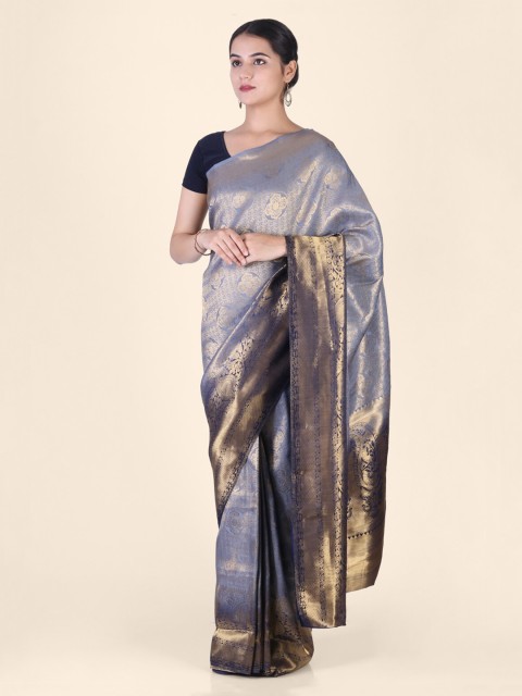 

CLAI WORLD Grey & Navy Blue Silk Blend Woven Design Arani Saree