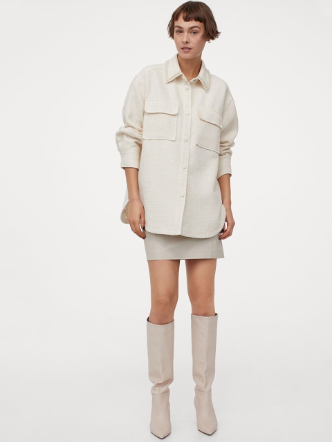 

H&M Women Bead Detail Shacket, White